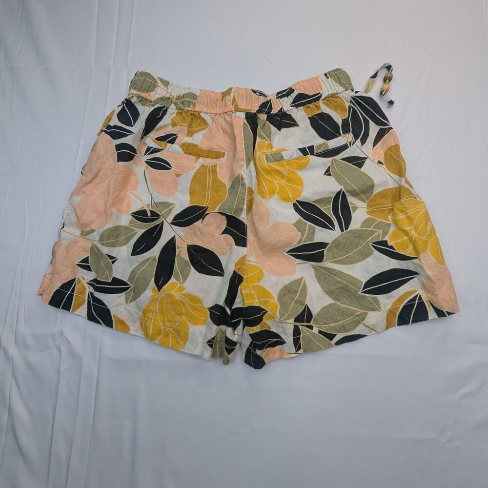 Rachel Zoe Women's 100% linen Elastic Waist Pocket Shorts Coastal Leave Design M - Picture 3 of 8